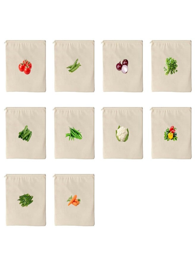 AERROW QUICK أكياس خضراوات قطنية قابلة لإعادة الاستخدام بنسبة 100% من AERROWQUICK - أكياس خضراوات عضوية قابلة للغسل - منظم خضراوات قماشي صديق للبيئة وخالٍ من البلاستيك | 12 × 12 بوصة | عبوة من 10 أكياس - Image 1